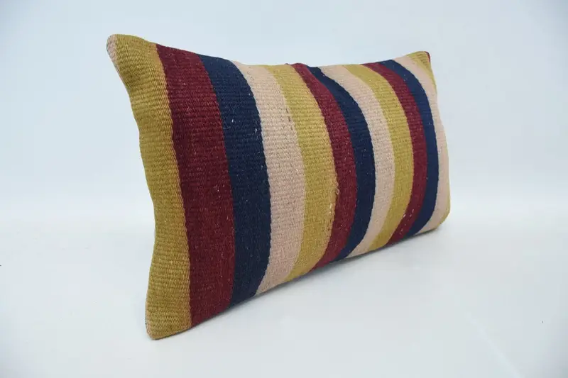Pillow for Couch, 12x20 Red Pillow Sham, Kilim Pillow, Authentic Pillow Sham, Cushion Case, Crochet Pattern Pillow Cover, Handmade Kilim Cushion - 3