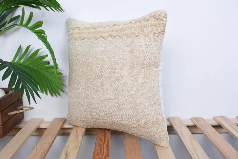 Cushion Case, Interior Designer Pillow, 16x16 Beige Pillow Cover, Antique Pillows, Lounge Throw Pillow, Boho Pillow Sham Cover, Luxury Pillow Case - 5