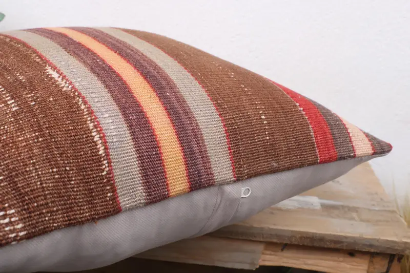 18x18 Brown Pillow Sham, Ethnical Kilim Rug Pillow, Throw Kilim Pillow, Vintage Kilim Pillow, Cushion Cover, Handmade Rug Seat Cushion Case - 6