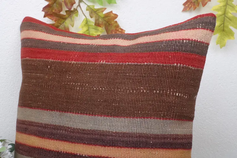 18x18 Brown Pillow Sham, Ethnical Kilim Rug Pillow, Throw Kilim Pillow, Vintage Kilim Pillow, Cushion Cover, Handmade Rug Seat Cushion Case - 5