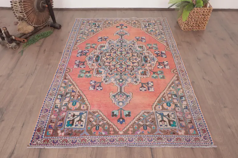 Oushak-Teppich, 4,2 x 6,2 Fuß Vintage-Teppich, roter Tarnteppich aus Wolle - 1
