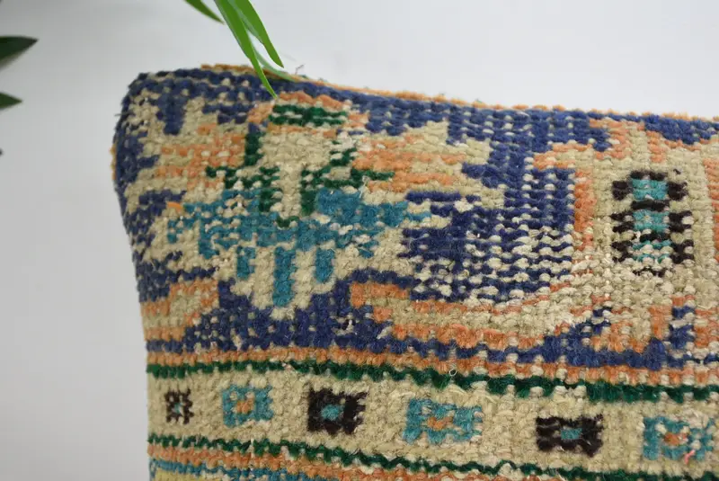 Cushion Cover, Kilim Pillow Cover, Boho Chic Pillow, 14x14 Blue Pillow Case, Home Decor Pillow, Turkish Kilim Pillow - 2