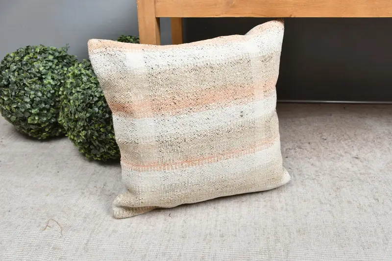 16x16 White Pillow, Pillow, Kilim Pillow Cover, Turkish Pillow, Cotton Pillow Sham, Bench Cushion Case, Meditation Pillow, Pillow for Couch - 7