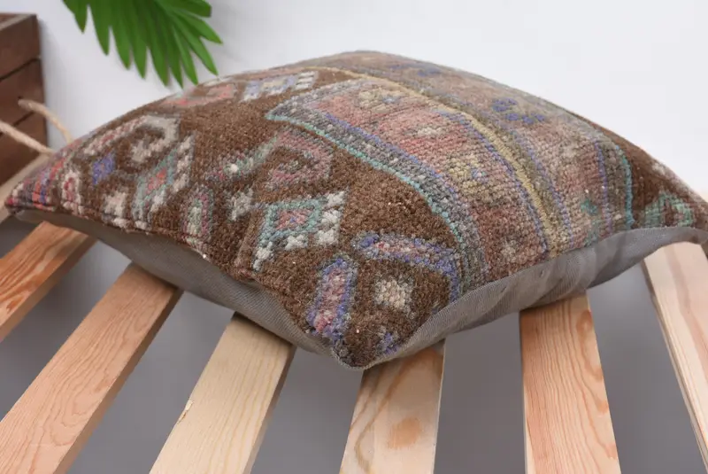 Ethnic Throw Cushion Case, Boho Pillow, 14x14 Purple Pillow, Vintage Kilim Throw Pillow, Cushion Cover, Luxury Cushion Cover, Throw Kilim Pillow - 6