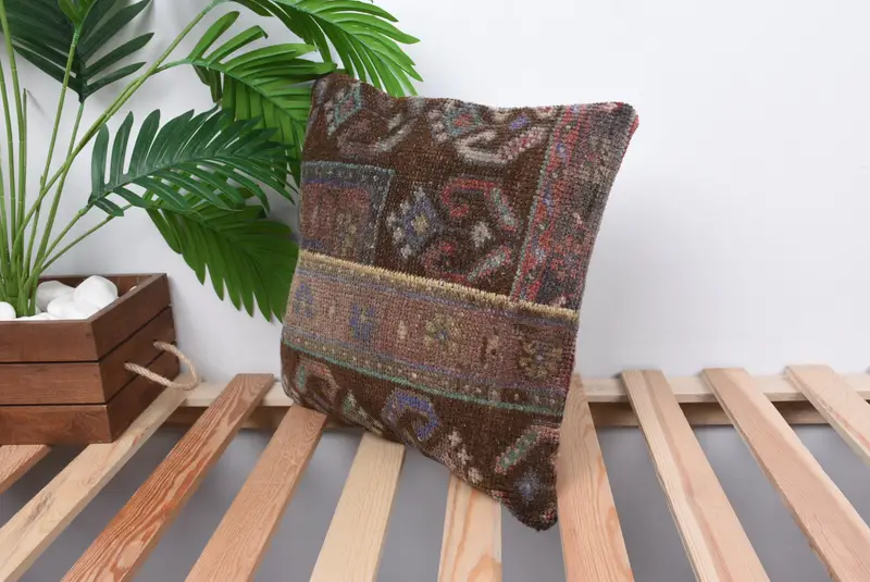 Ethnic Throw Cushion Case, Boho Pillow, 14x14 Purple Pillow, Vintage Kilim Throw Pillow, Cushion Cover, Luxury Cushion Cover, Throw Kilim Pillow - 5