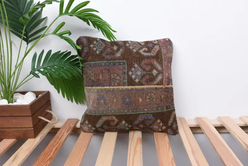 Ethnic Throw Cushion Case, Boho Pillow, 14x14 Purple Pillow, Vintage Kilim Throw Pillow, Cushion Cover, Luxury Cushion Cover, Throw Kilim Pillow - 1