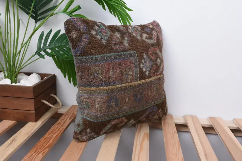 Ethnic Throw Cushion Case, Boho Pillow, 14x14 Purple Pillow, Vintage Kilim Throw Pillow, Cushion Cover, Luxury Cushion Cover, Throw Kilim Pillow - 4