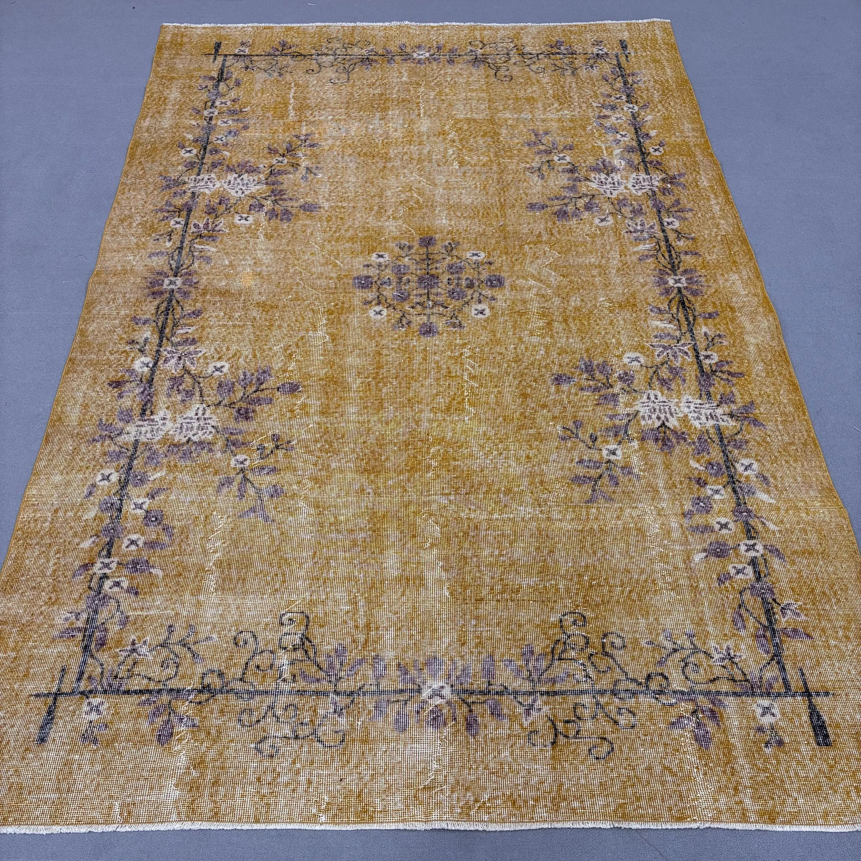 7.1x10.4 ft Vintage Rug, Brown Southwestern Turkish Wool Rug - 1