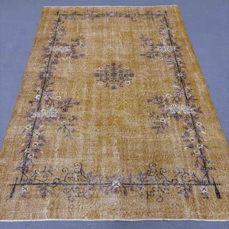 7,1x10,4 ft Güneybatı Desenli, Canlı Dekorlu Sarı Halı