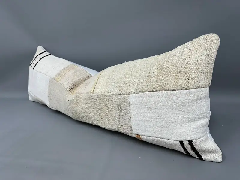 Pillow Cover, Accent Throw Cushion Cover, Handmade Kilim Cushion, Pillow for Couch, Kilim Cushion Sham, 16x48 White Cushion Case - 3