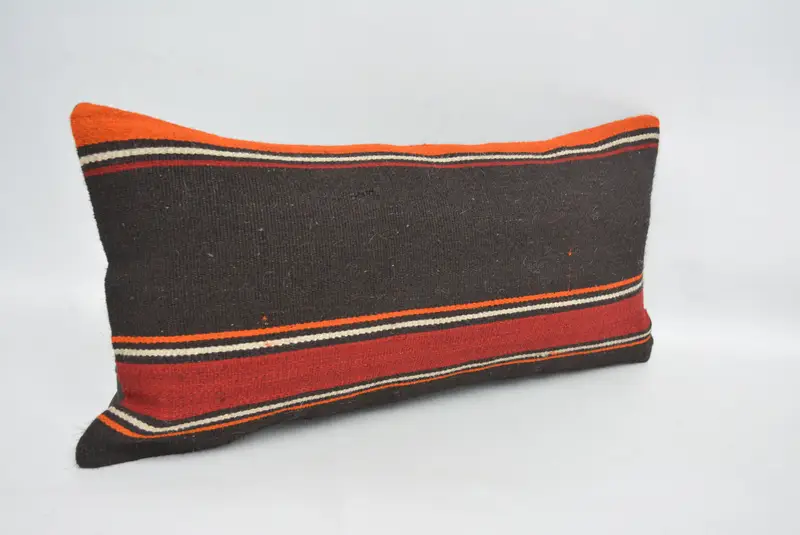 Brown & Orange Embroidered Pillow, 12x24 Inches Rectangle Pillow - 3