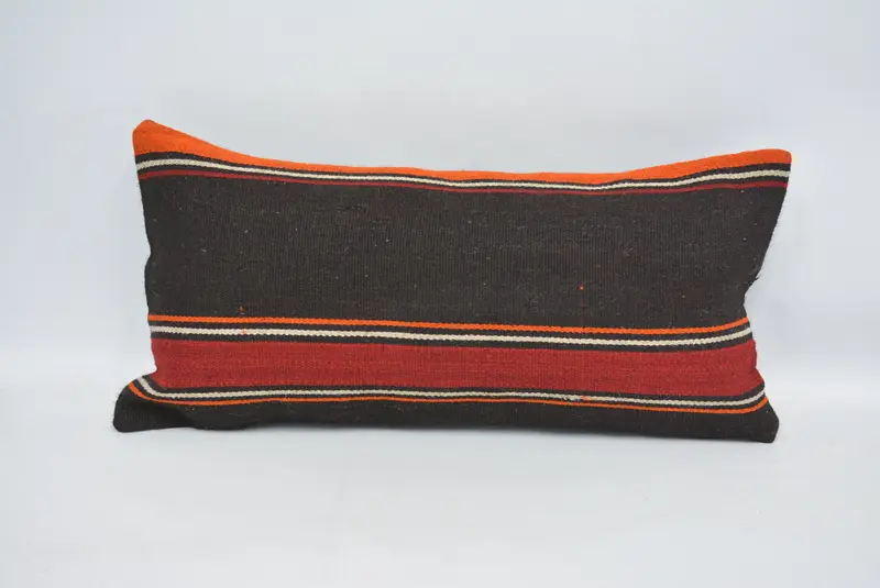 Brown & Orange Embroidered Pillow, 12x24 Inches Rectangle Pillow - 1