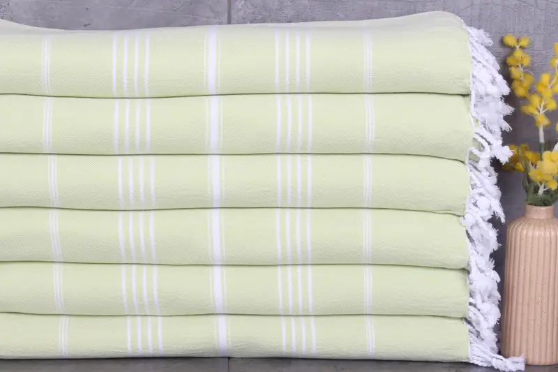 Personalized Light Pistachio Green Striped Beach Towel, 40x71 Inches