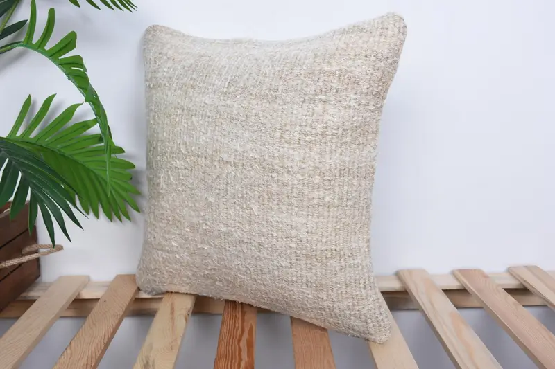 16x16 Beige Pillow Cover, Throw Kilim Pillow, Pillow for Couch, Kilim Cushion Sham, Pillow Cover, Natural Pillow Sham, Patio Cushion Case - 5