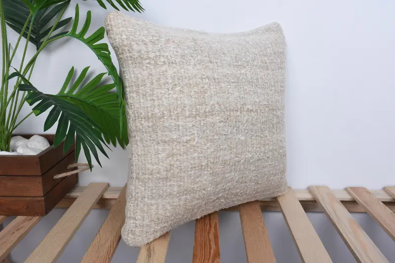 16x16 Beige Pillow Cover, Throw Kilim Pillow, Pillow for Couch, Kilim Cushion Sham, Pillow Cover, Natural Pillow Sham, Patio Cushion Case - 4