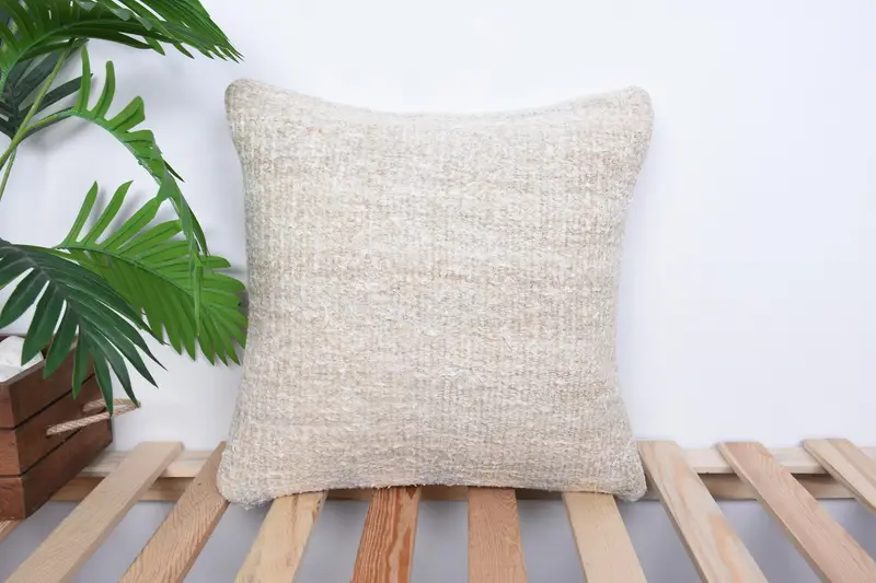 16x16 Beige Pillow Cover, Throw Kilim Pillow, Pillow for Couch, Kilim Cushion Sham, Pillow Cover, Natural Pillow Sham, Patio Cushion Case - 1