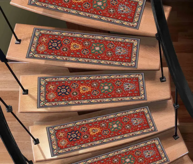 Alfombra estampada Oushak roja: diseño boho chic descolorido y apagado