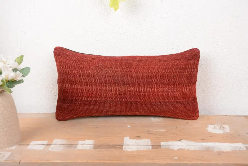 Red Southwestern Embroidered Pillow, 8x16 Handmade Decorative Throw Pillow