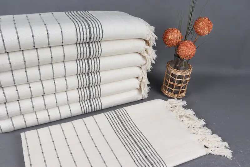 Turkish Towel Organic Cotton Khaki Green Striped, 40x71 Inches