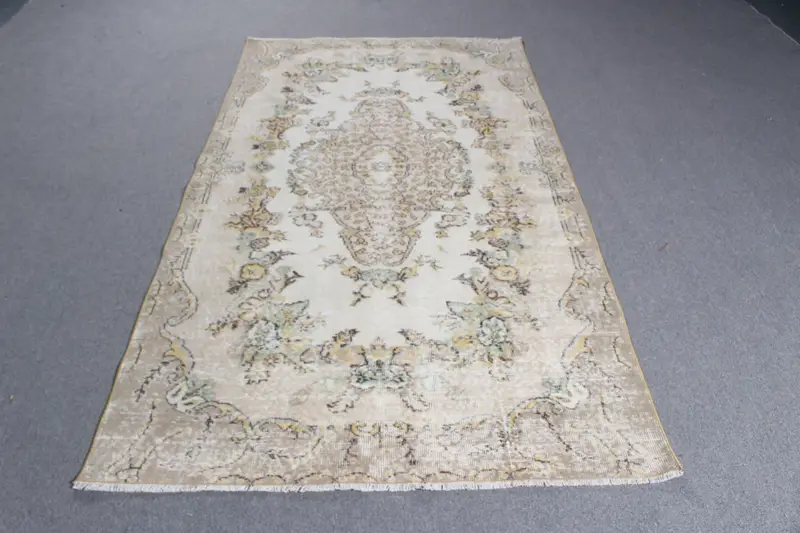 4.2x7.5 ft Turkish Vintage Rug, Area Rug, Brown Oushak Solid Rug - 1