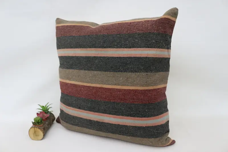 Garden Cushion Cover, Vintage Pillow, Accent Cushion, Pillow Cover, Interior Designer Pillow, Turkish Kilim Pillow, 28x28 Brown Cushion Case - 5