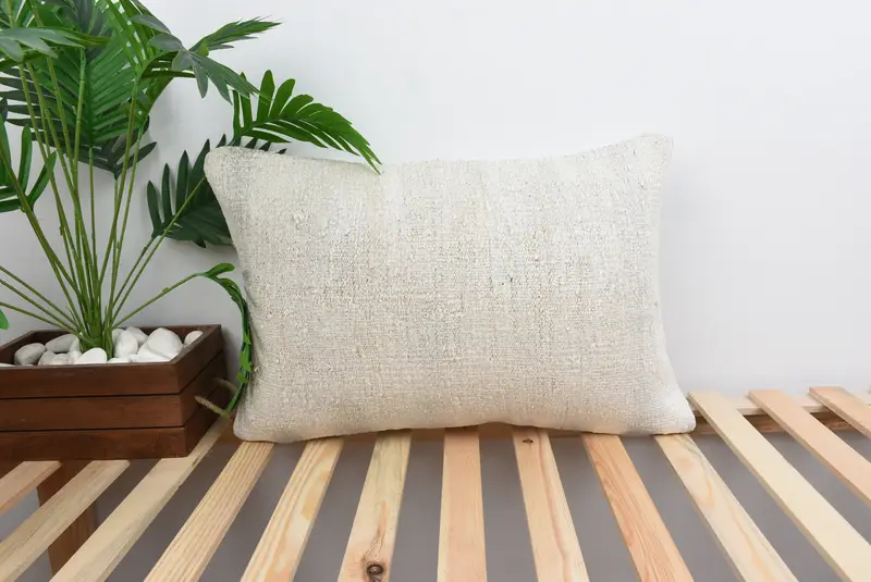 Pillow Sham, Ethnic Pillow, Handmade Throw Cushion, Ethnical Kilim Rug Pillow, Kilim Pillow Cover, 16x24 White Cushion Case, Vintage Kilim Pillow - 1