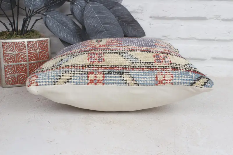 Pillow Sham, Turkish Pillow, Boho Pillow Sham Cover, Pastel Pillow Sham, 12x12 Blue Pillow, Bolster Throw Pillow, Antique Pillows - 5