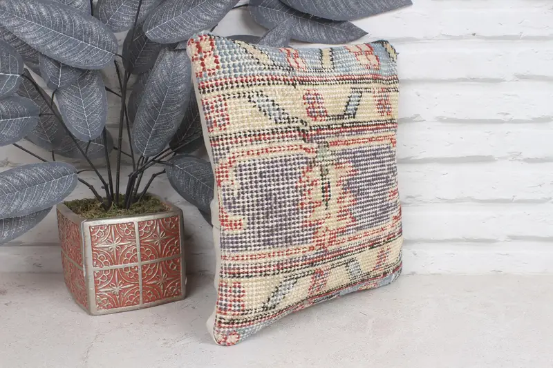 Pillow Sham, Turkish Pillow, Boho Pillow Sham Cover, Pastel Pillow Sham, 12x12 Blue Pillow, Bolster Throw Pillow, Antique Pillows - 4