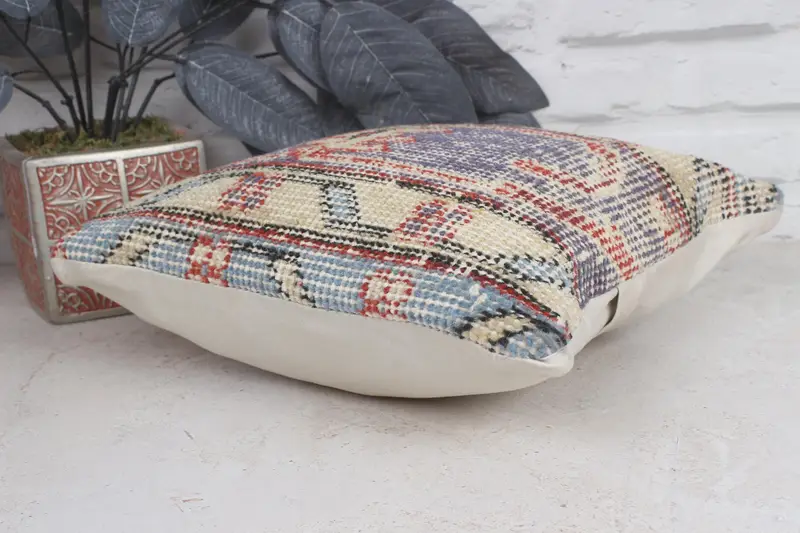 Pillow Sham, Turkish Pillow, Boho Pillow Sham Cover, Pastel Pillow Sham, 12x12 Blue Pillow, Bolster Throw Pillow, Antique Pillows - 6