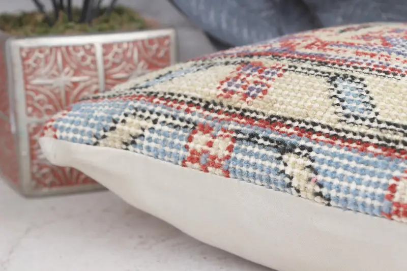 Pillow Sham, Turkish Pillow, Boho Pillow Sham Cover, Pastel Pillow Sham, 12x12 Blue Pillow, Bolster Throw Pillow, Antique Pillows - 7