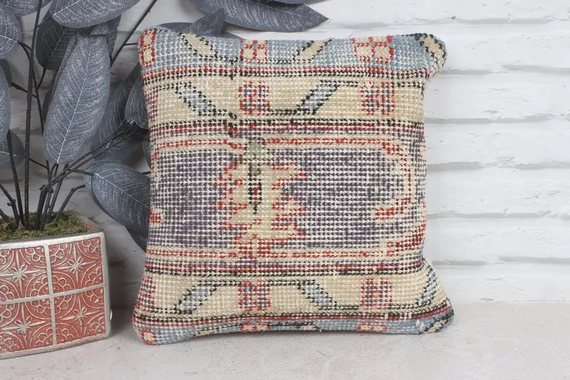 Pillow Sham, Turkish Pillow, Boho Pillow Sham Cover, Pastel Pillow Sham, 12x12 Blue Pillow, Bolster Throw Pillow, Antique Pillows - 1