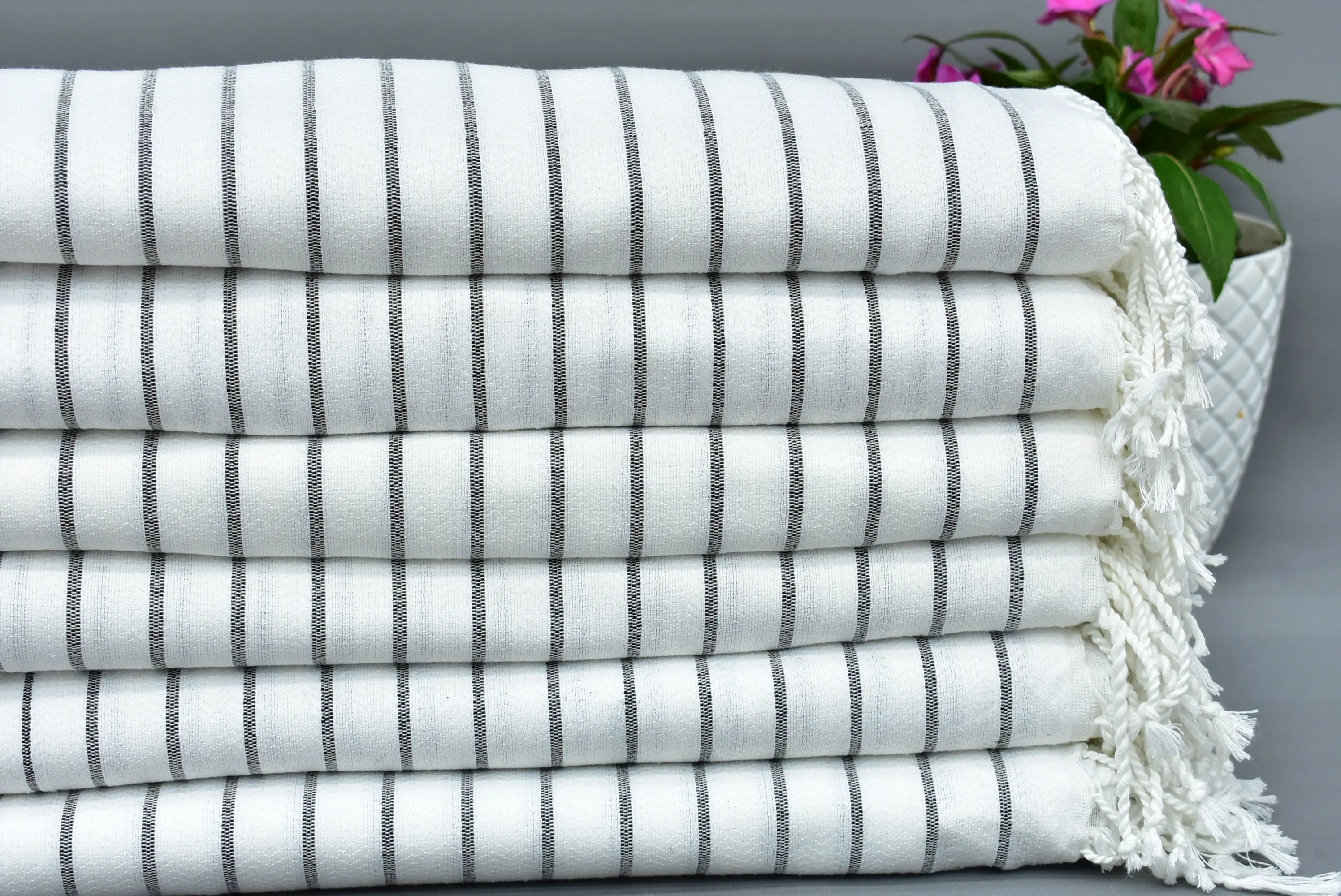 Personalized Black Striped Towel, Organic Cotton, Beach Towel, 70x40 Inches - 1