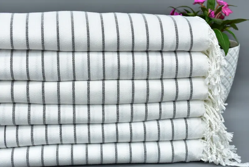 Personalized Black Striped Towel, Organic Cotton, Beach Towel, 70x40 Inches