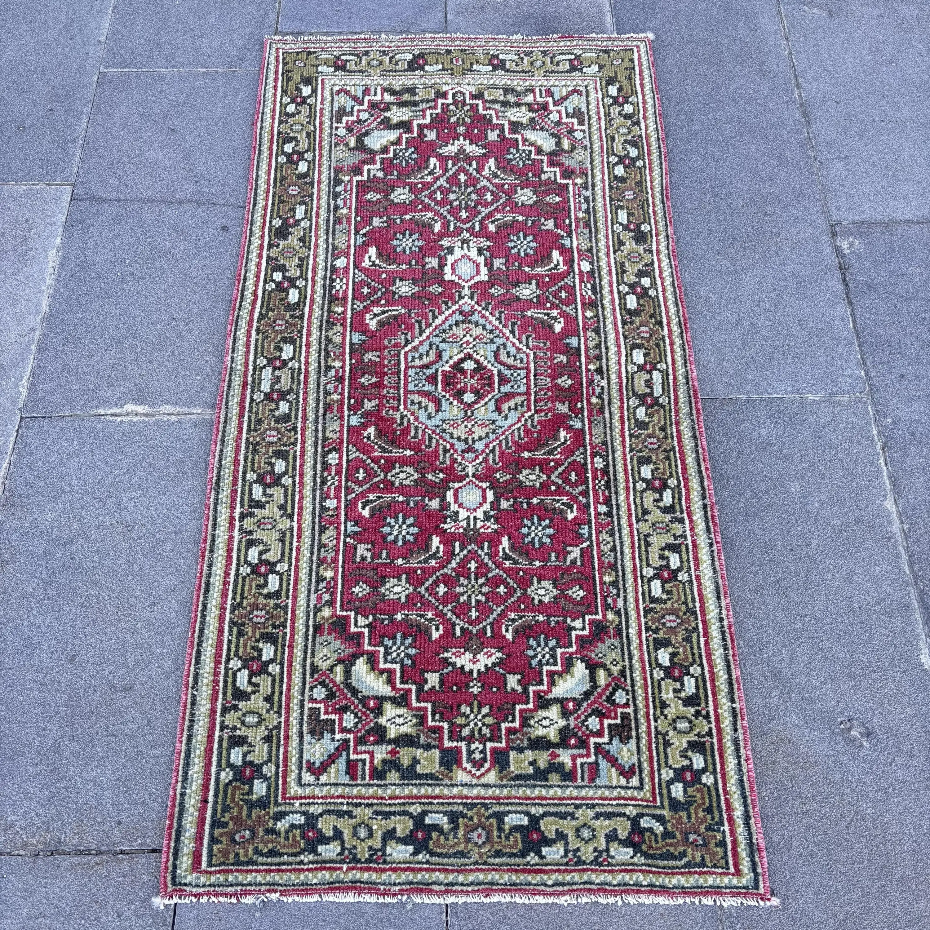 2.2x4.6 ft Rug, Vintage Rug, Turkish Red Wool Floral Rug - 1