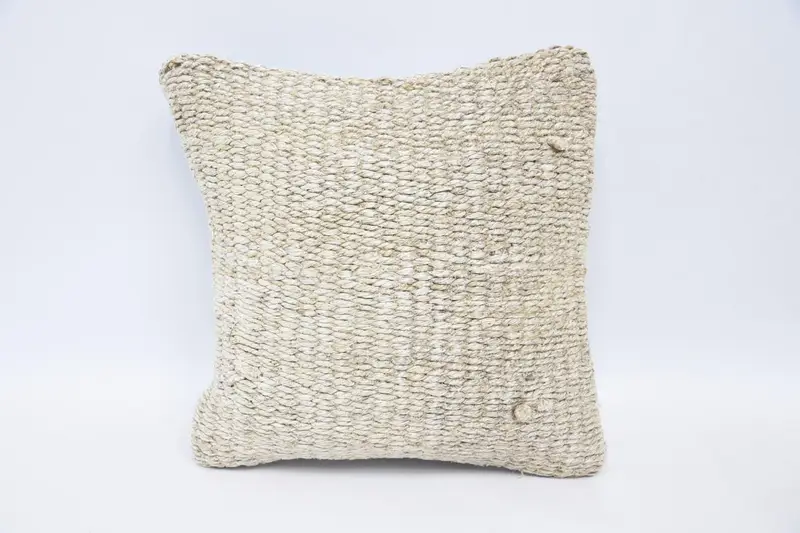 Turkish Small Square Euro Sham, Moroccan 12x12 inch White Easter Gift Wool Pillow Cover - 1