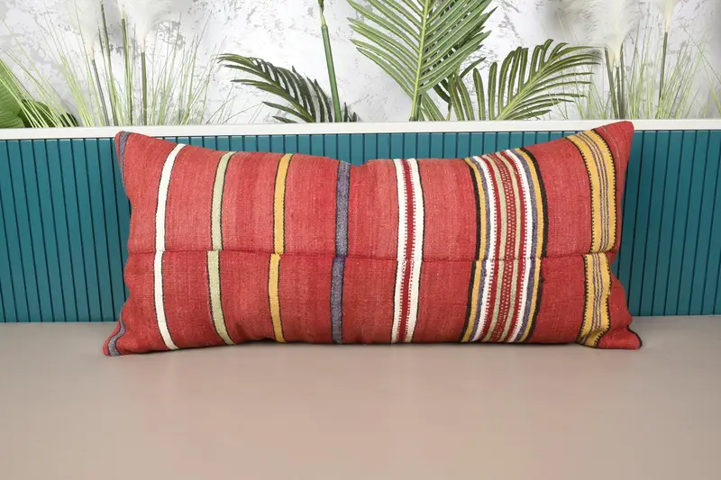 Red Turkish Pillow, Handwoven 40x90 cm Pillow Sham, Gift Pillow Case - 1