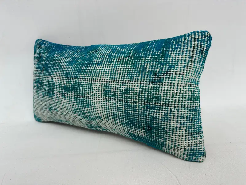 Etnik Kilim Halısı Yastığı, Kilim Yastığı Kapağı, Araba Yastığı Kılıfı, Türk köşe yastık kapağı, yastık sahte, el yapımı Kilim yastığı, 10x20 mavi yastık - 3
