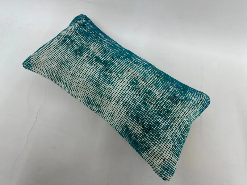 Etnik Kilim Halısı Yastığı, Kilim Yastığı Kapağı, Araba Yastığı Kılıfı, Türk köşe yastık kapağı, yastık sahte, el yapımı Kilim yastığı, 10x20 mavi yastık - 6