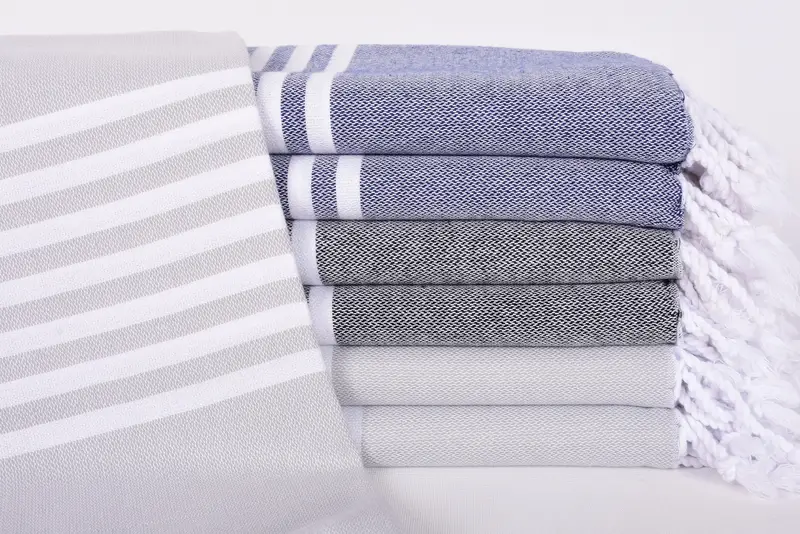 Turkish Beach Towel Navy Striped Organic Cotton, 67x40 Inches