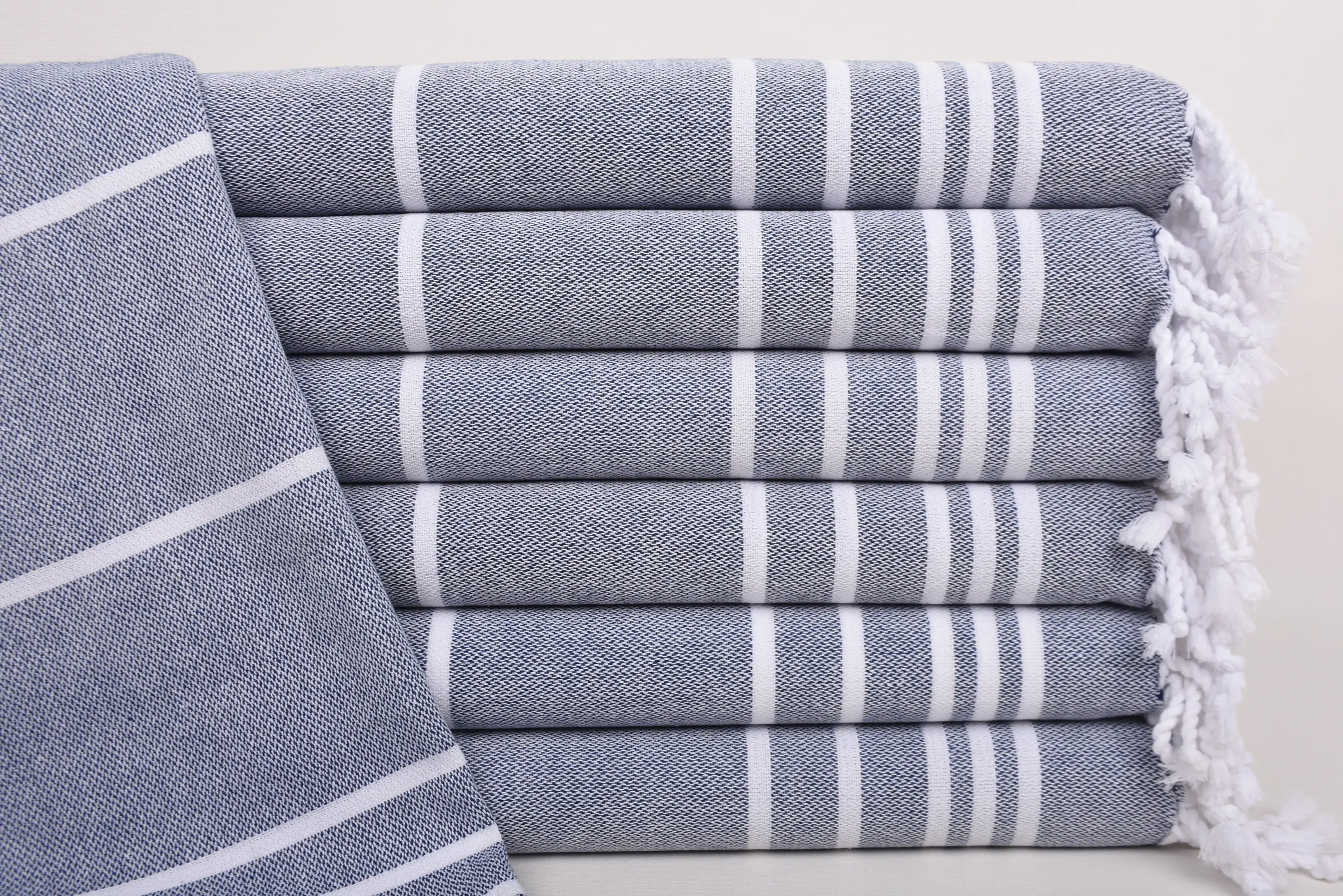 Navy Striped Hand Towel Organic Cotton Blue, 38x18 Inches - 1
