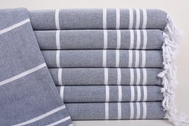 Navy Striped Hand Towel Organic Cotton Blue, 38x18 Inches