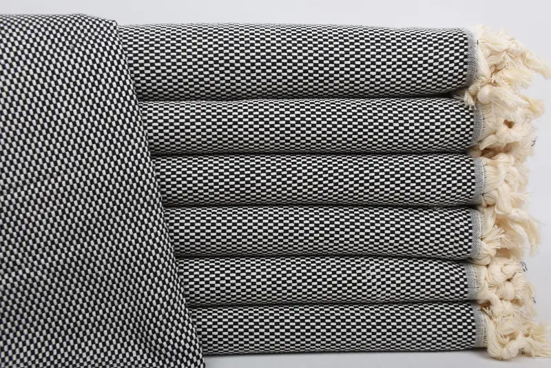 Turkish Beach Towel Black Cotton Polka Dot, Bath Towel, 40x71 Inches