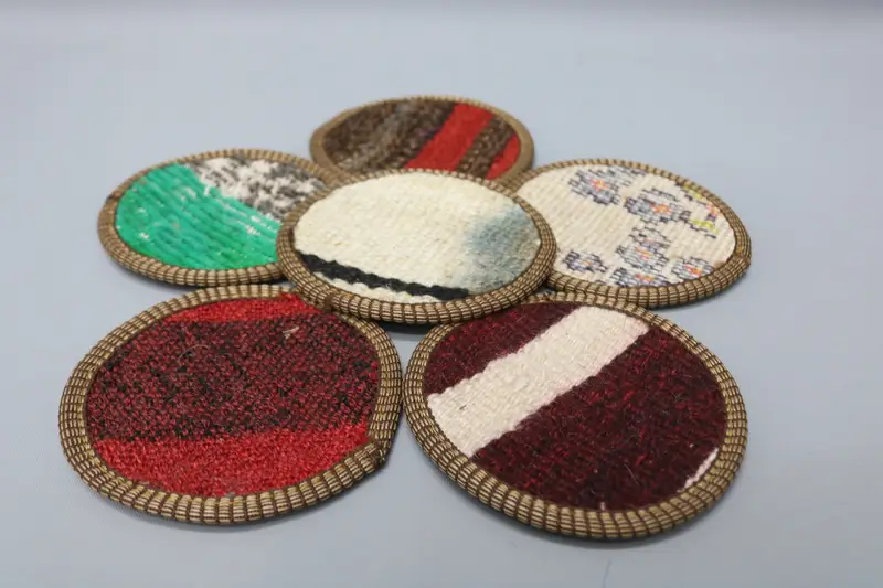 Red and Brown Striped Coaster, Durable Wool and Leather Coaster