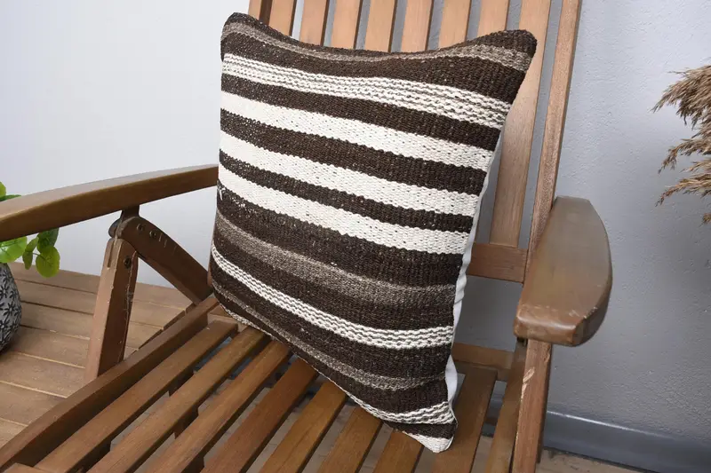 Decorative Cushion, Ethnical Kilim Rug Pillow, 18x18 Brown Cushion, Vintage Kilim Throw Pillow, Handmade Kilim Cushion, Pillow Cover - 3