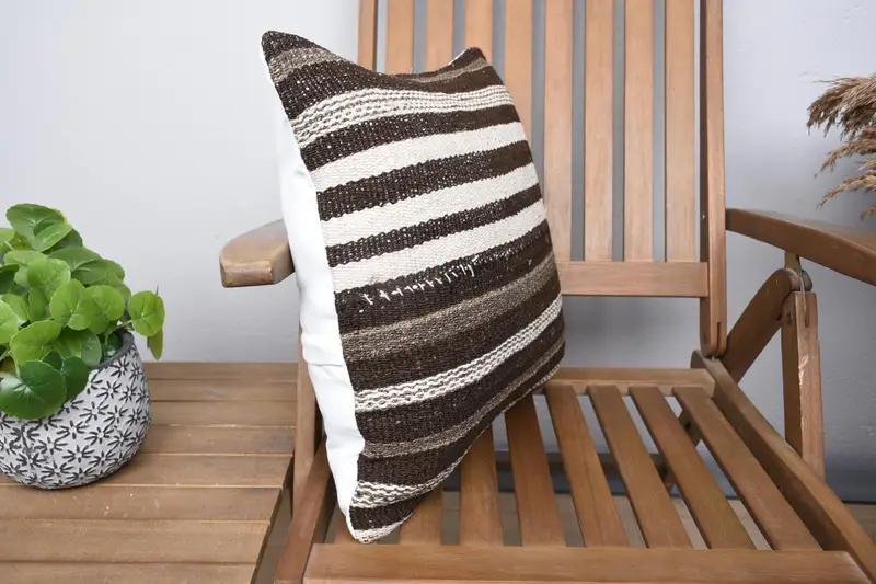 Decorative Cushion, Ethnical Kilim Rug Pillow, 18x18 Brown Cushion, Vintage Kilim Throw Pillow, Handmade Kilim Cushion, Pillow Cover - 2