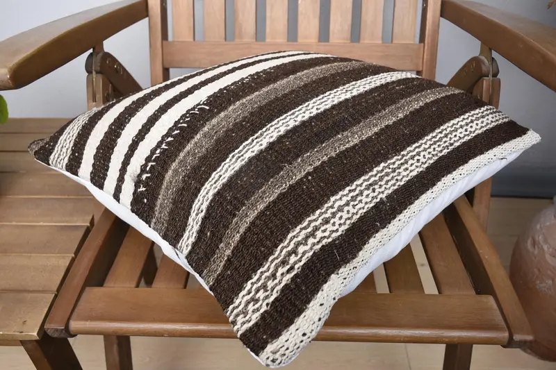 Decorative Cushion, Ethnical Kilim Rug Pillow, 18x18 Brown Cushion, Vintage Kilim Throw Pillow, Handmade Kilim Cushion, Pillow Cover - 4