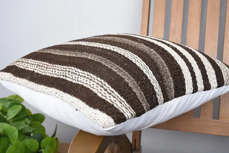Decorative Cushion, Ethnical Kilim Rug Pillow, 18x18 Brown Cushion, Vintage Kilim Throw Pillow, Handmade Kilim Cushion, Pillow Cover - 6