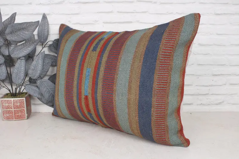 20x28 Blue Pillow Case, Throw Kilim Pillow, Pillow Sham, Vintage Kilim Throw Pillow, Patio Pillow Case, Interior Designer Pillow - 4