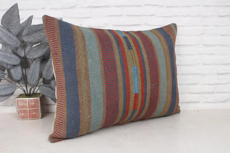 20x28 Blue Pillow Case, Throw Kilim Pillow, Pillow Sham, Vintage Kilim Throw Pillow, Patio Pillow Case, Interior Designer Pillow - 3