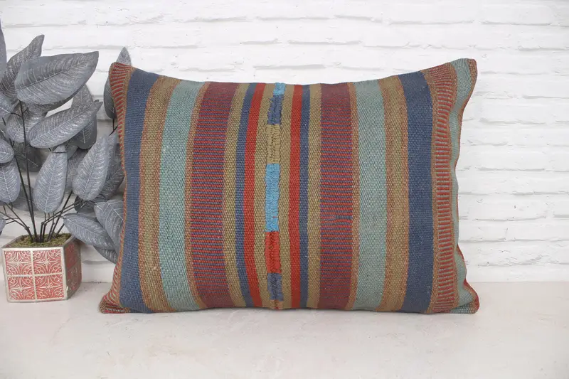 20x28 Blue Pillow Case, Throw Kilim Pillow, Pillow Sham, Vintage Kilim Throw Pillow, Patio Pillow Case, Interior Designer Pillow - 1